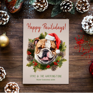 Bulldog Dog Christmas Happy Pawlidays Howlidays Holiday Card