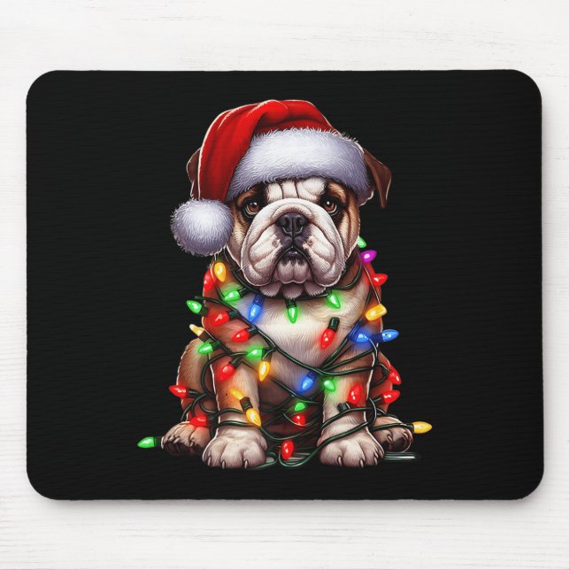 Bulldog Dog Christmas Lights Santa Hat Dog Lover P Mouse Pad (Front)
