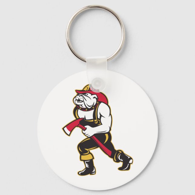 bulldog dog fireman firefighter key ring (Front)