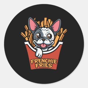 Bulldog Dog Frenchie Fries French Fries Fun Food Classic Round Sticker