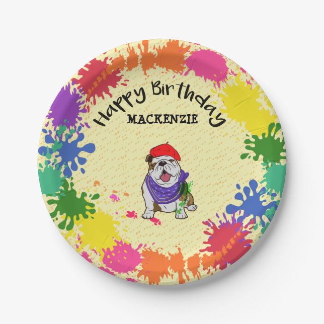 Bulldog Dog Fun Art Birthday Party     Paper Plate (Front)