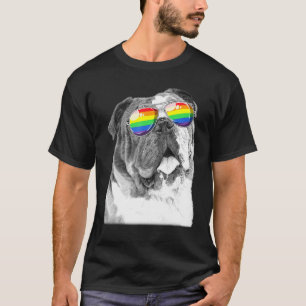 Bulldog Dog Gay Pride Flag Sunglasses Lgbt T-Shirt