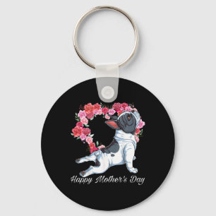 Bulldog Dog Heart Floral Happy Mother's Day Gifts  Key Ring