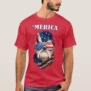 Bulldog Dog Lover USA Flag Merica Red White Blue 4 T-Shirt