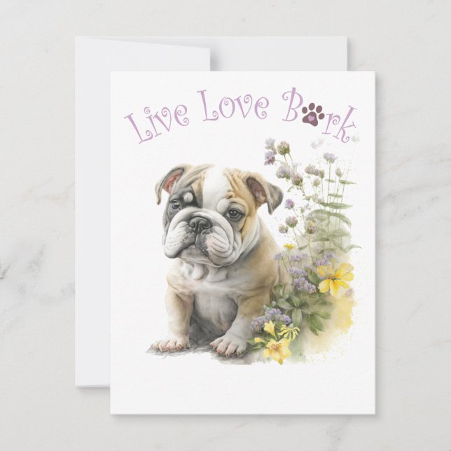 Bulldog Dog Mum Floral Card (Front)