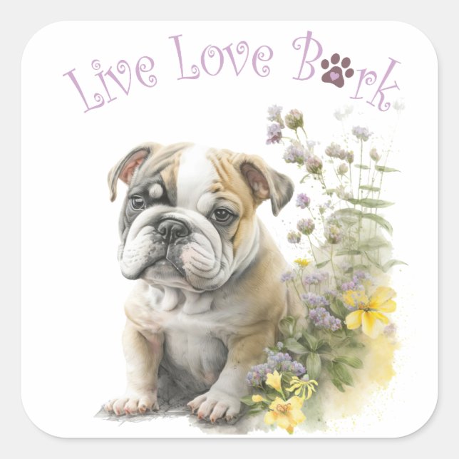 Bulldog Dog Mum Floral Square Sticker (Front)