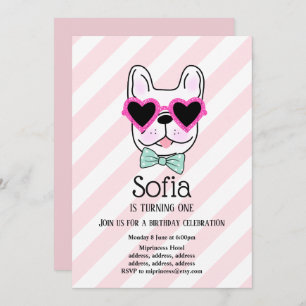 Bulldog, dog, pet birthday party invitation