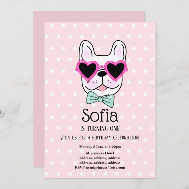 Bulldog, dog, pet birthday party invitation (Front/Back)