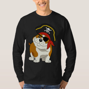 Bulldog Dog Pirate Captain with Skull Easy Hallowe T-Shirt