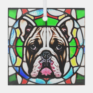 Bulldog Dog "Stained Glass"  Glass Tree Decoration