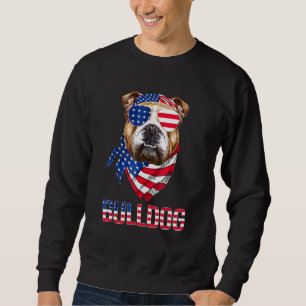 Bulldog Dog Sunglasses American Flag 4th Of July M Sweatshirt