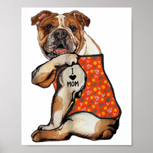Bulldog Dog Tattoo I Love Mum Flower Mothers Day _ Poster