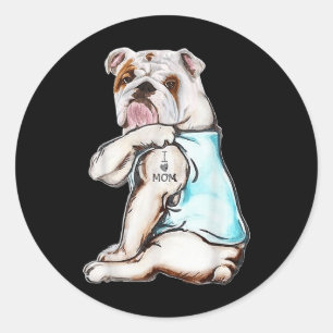 Bulldog Dog Tattoo I Love Mum Mothers Day Lover Classic Round Sticker