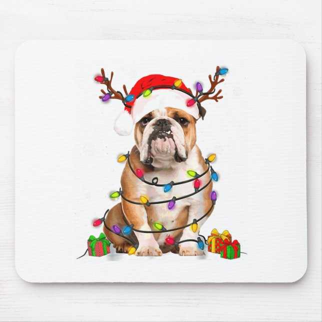 Bulldog Dog Tree Christmas Lights Xmas Pajama  Mouse Pad (Front)