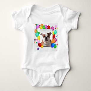 Bulldog Dog with colourful Balloons Birthday Theme Baby Bodysuit