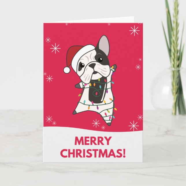 Bulldog Dogs Merry Christmas Winter Animals Card (Front)