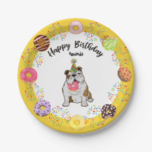 Bulldog Doughnuts Birthday Party Paper Plate