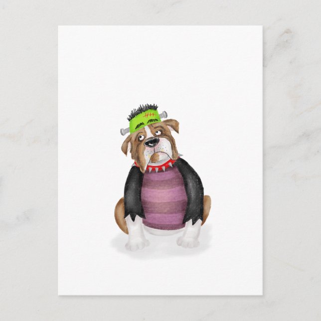 Bulldog dressed as Frankenstein's Monster postcard (Front)