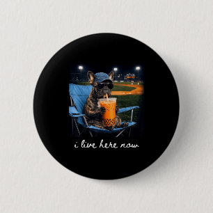 Bulldog drink iced coffee baseball field live here 6 cm round badge