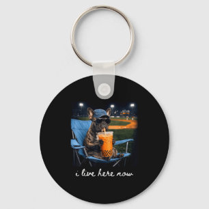 Bulldog drink iced coffee baseball field live here key ring