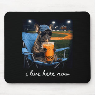 Bulldog drink iced coffee baseball field live here mouse pad