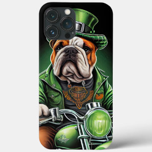 Bulldog Driving Bike St. Patrick's Day iPhone 13 Pro Max Case