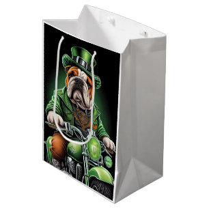 Bulldog Driving Bike St. Patrick's Day Medium Gift Bag