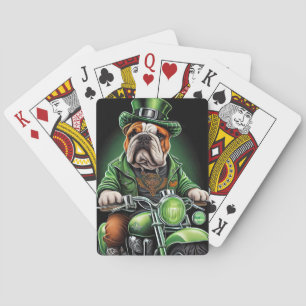 Bulldog Driving Bike St. Patrick's Day Playing Cards