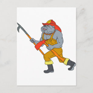 Bulldog Firefighter Pike Pole Fire Axe Drawing Postcard