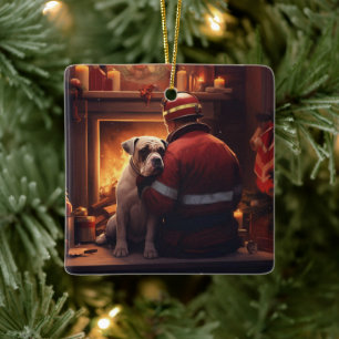 Bulldog Fireman Lover Pet Ornament Memorial Gift