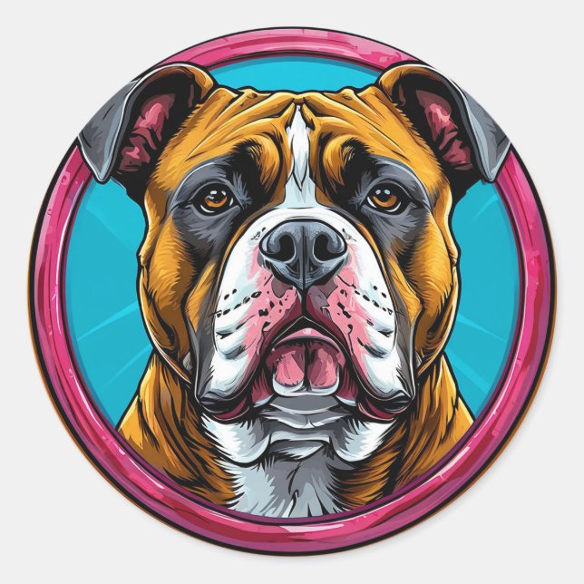 Bulldog Framed in a Circular Decorative Design Classic Round Sticker (Front)