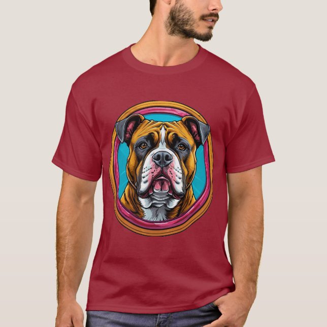 Bulldog Framed in a Circular Decorative Design T-Shirt (Front)