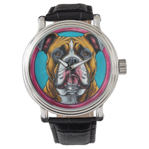 Bulldog Framed in a Circular Decorative Design Watch