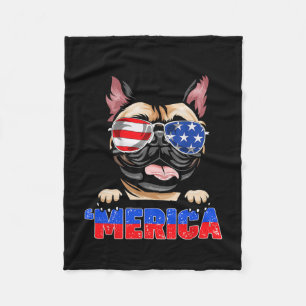Bulldog Frenchie Merica Wear Sungles 4th Of July Fleece Blanket