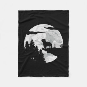 Bulldog Full Moon At Night - Dog Lover French Bull Fleece Blanket