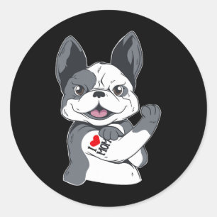 Bulldog Funny I Love Mum Tattoo Classic Round Sticker