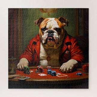 Bulldog Gambling Square Jigsaw Puzzle