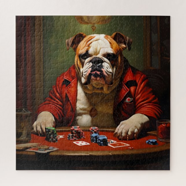 Bulldog Gambling Square Jigsaw Puzzle (Vertical)