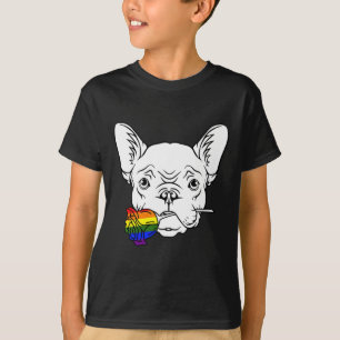 Bulldog Gay Pride Rose Lgbt-q Rainbow Frenchie Dog T-Shirt