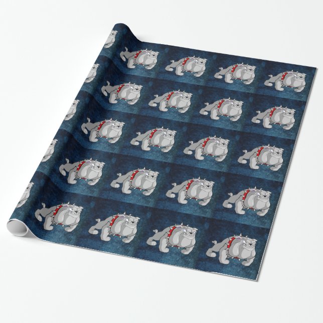 BULLDOG GRAY CARTOON WRAPPING PAPER (Unrolled)