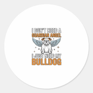 Bulldog Guardian Angel Vintage Dog Lover Shirt Des Classic Round Sticker