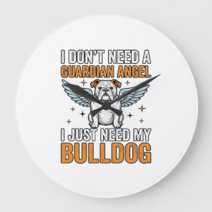 Bulldog Guardian Angel Vintage Dog Lover Shirt Des Large Clock