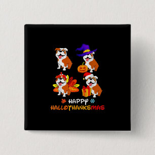 Bulldog Halloween And Merry Christmas Happy Hallot 15 Cm Square Badge