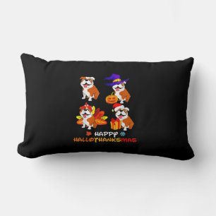 Bulldog Halloween And Merry Christmas Happy Hallot Lumbar Cushion