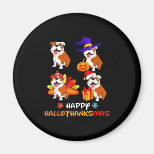 Bulldog Halloween And Merry Christmas Happy Hallot Magnet