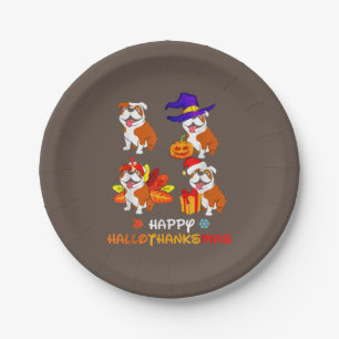 Bulldog Halloween And Merry Christmas Happy Hallot Paper Plate