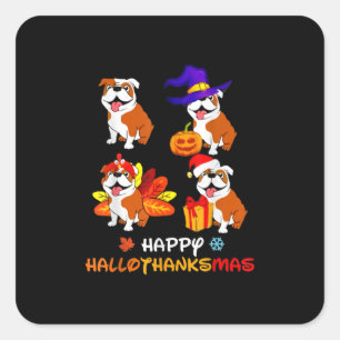 Bulldog Halloween And Merry Christmas Happy Hallot Square Sticker