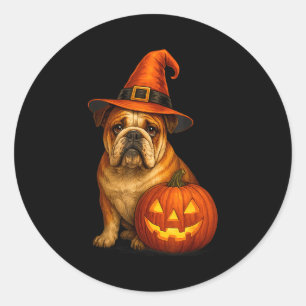 Bulldog Halloween Dog Witch Pumpkin Design Thanksg Classic Round Sticker