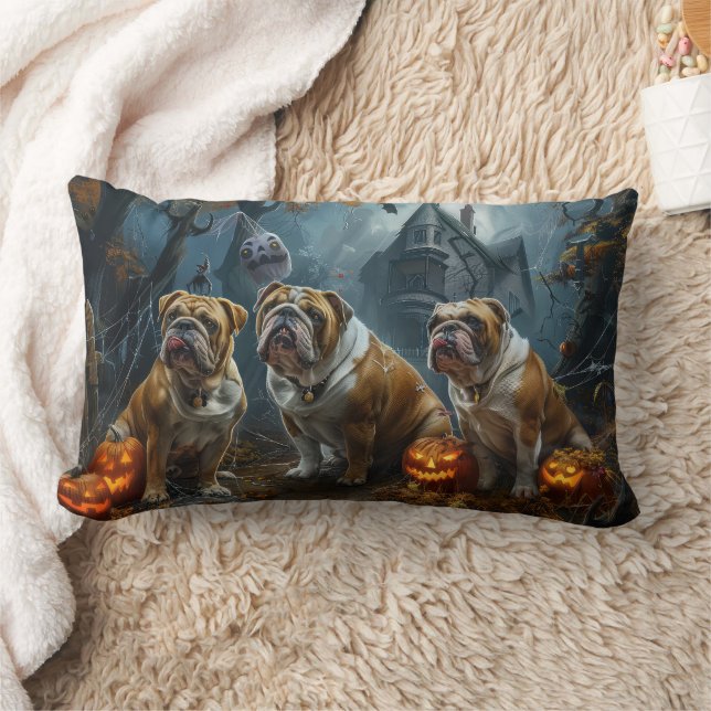 Bulldog Halloween Night Doggy Delight Lumbar Cushion (Blanket)