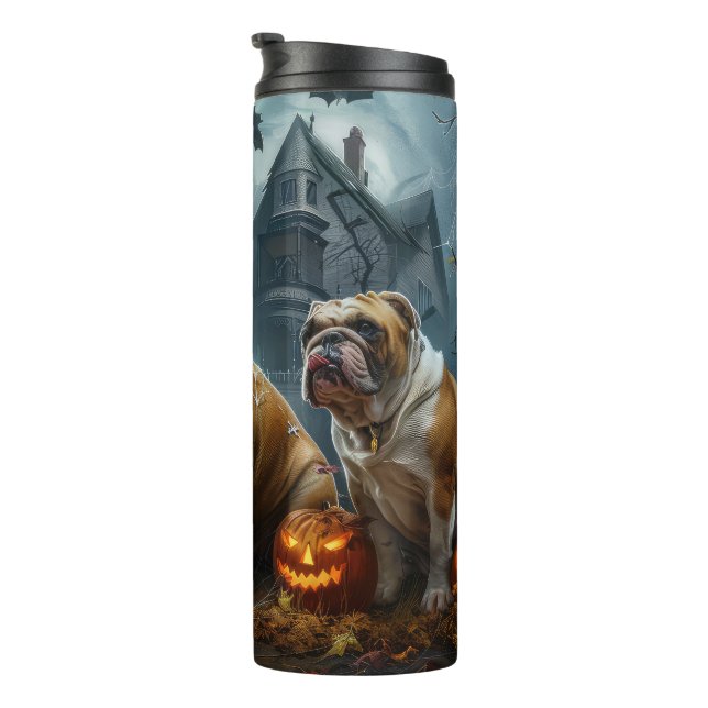 Bulldog Halloween Night Doggy Delight Thermal Tumbler (Rotated Right)
